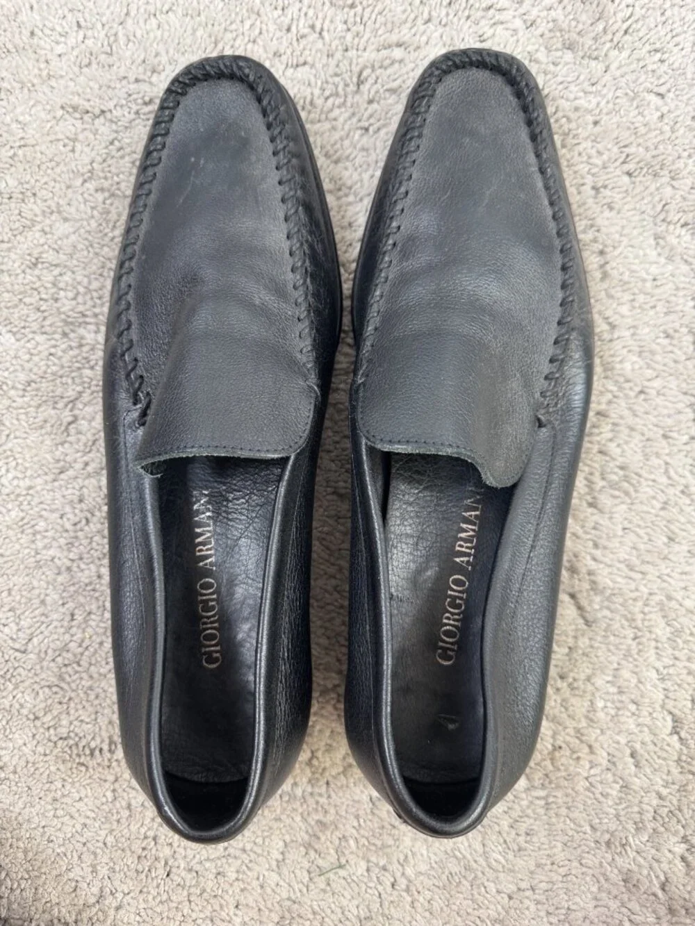 Giorgio Armani Mens Loafers Black Leather Sz 42 Slip On Italy Driving